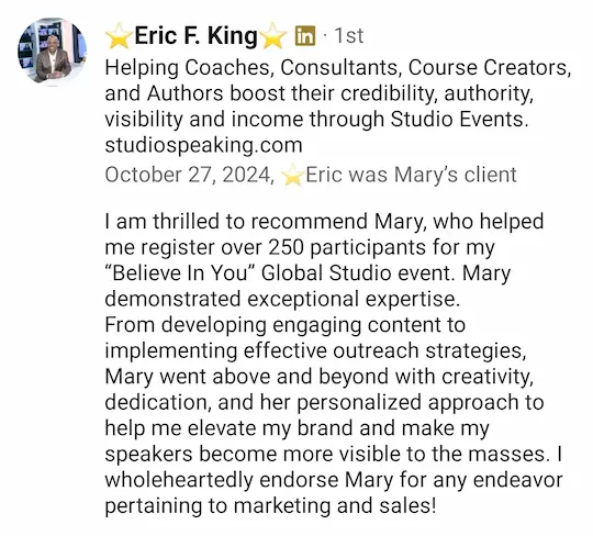 Eric F king, 250 Leads in 3 days, America.